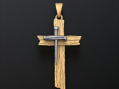 Wooden Cross Pendant v2 3D print model Model Cetak 3D