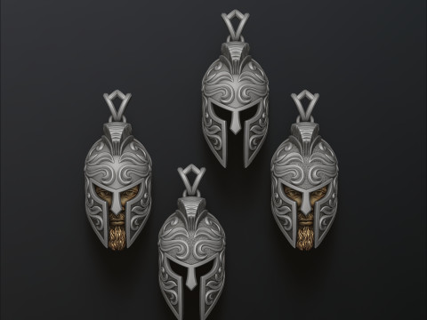 Warrior Helmet pendant v3 3D print model Model Cetak 3D