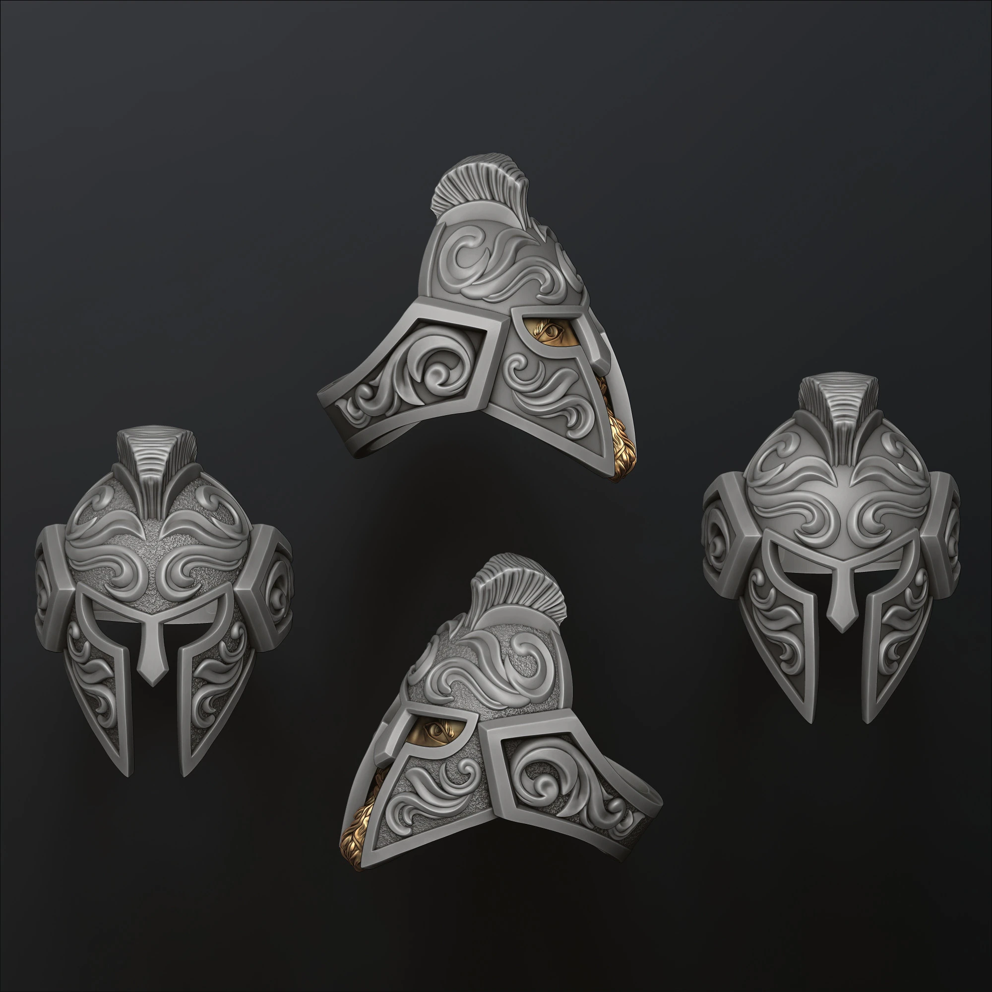 Warrior Helmet Ring v3 3D print model 3D Print Model .c4d .max .obj .3ds .fbx .stl .blend