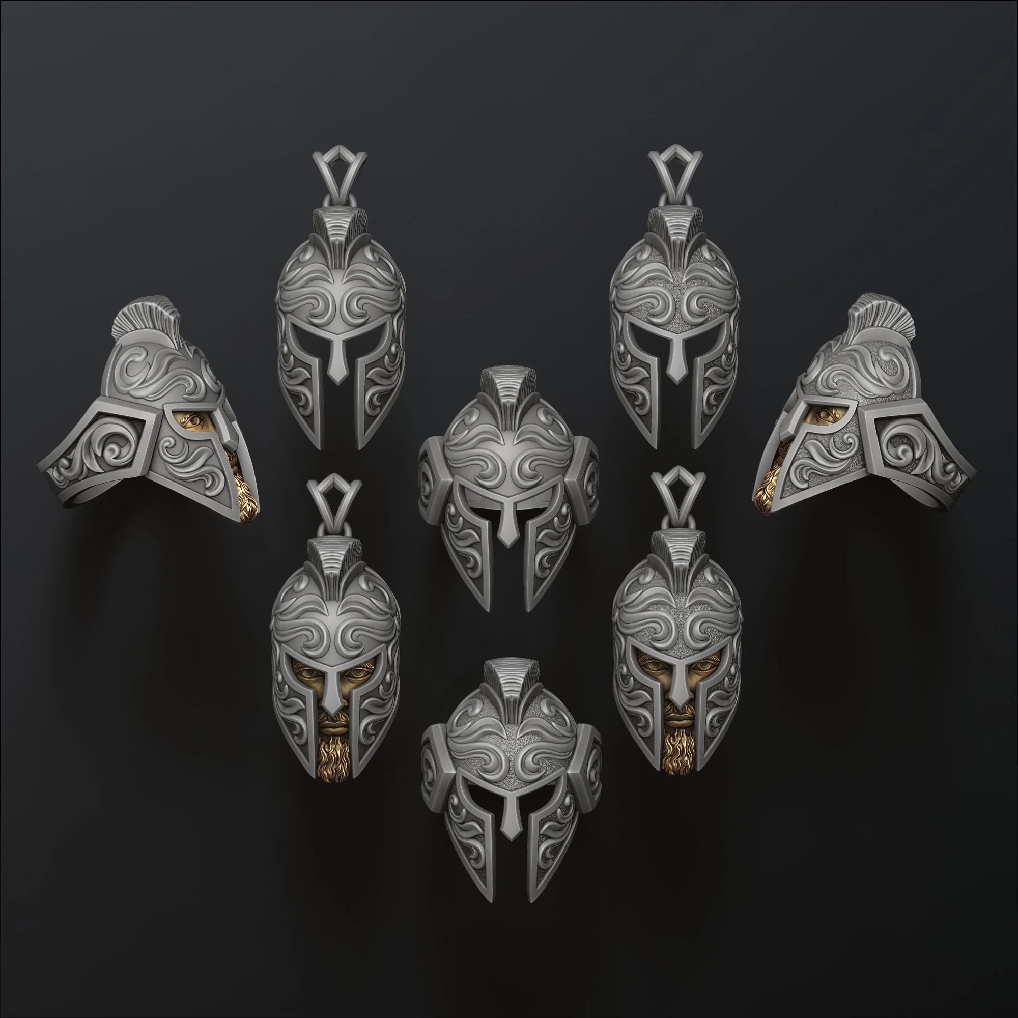 Warrior Helmet Pendant Ring v3 Collection 3D print model 3D Print Model .c4d .max .obj .3ds .fbx .stl .blend 