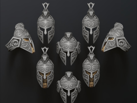 Warrior Helmet Pendant Ring v3 Collection 3D print model Model Cetak 3D