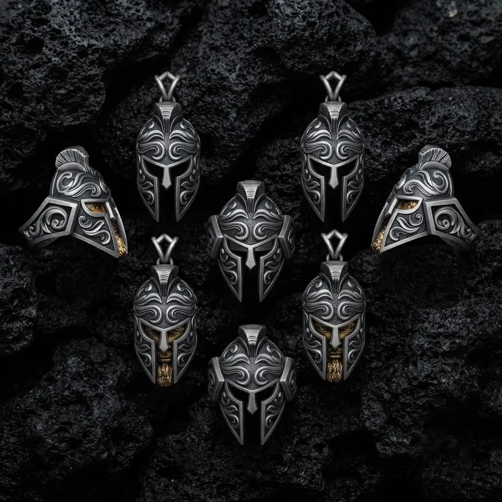 Anillo colgante de casco de guerrero Colecci&oacute;n v3 Modelo de impresi&oacute;n 3D Modelo de impresión 3D .c4d .max .obj .3ds .fbx .stl .blend 