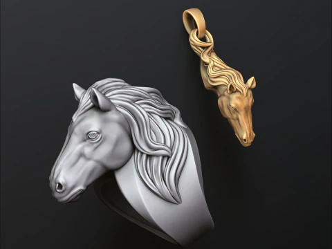 Cole&ccedil;&atilde;o de pingente de anel de cabe&ccedil;a de cavalo Modelo de impress&atilde;o 3D Modelo de Impressão 3D