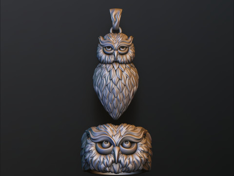 Owl Pendant Ring v2 Collection 3D print models Model Cetak 3D