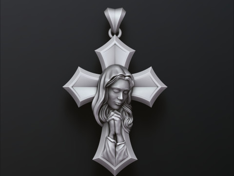 Praying Holy Mary Cross Pendant 3D print model Model Cetak 3D