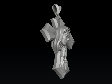 Praying Holy Mary Cross Pendant 3D print model 3Dプリントモデル