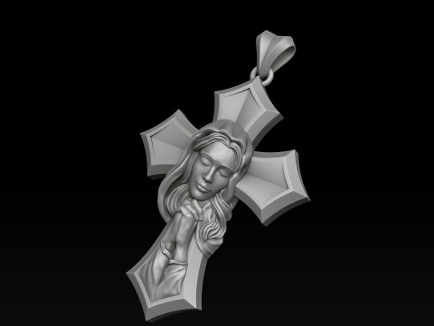 Praying Holy Mary Cross Pendant 3D print model 3Dプリントモデル
