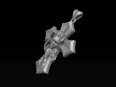 Praying Holy Mary Cross Pendant 3D print model 3Dプリントモデル