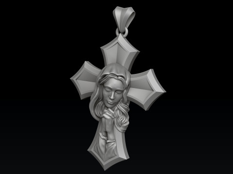 Praying Holy Mary Cross Pendant 3D print model 3Dプリントモデル