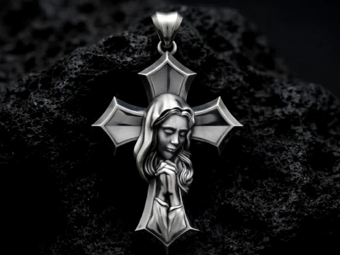 3D-Druckmodell mit betendem Kreuzanhänger der Heiligen Maria 3D Druckmodell