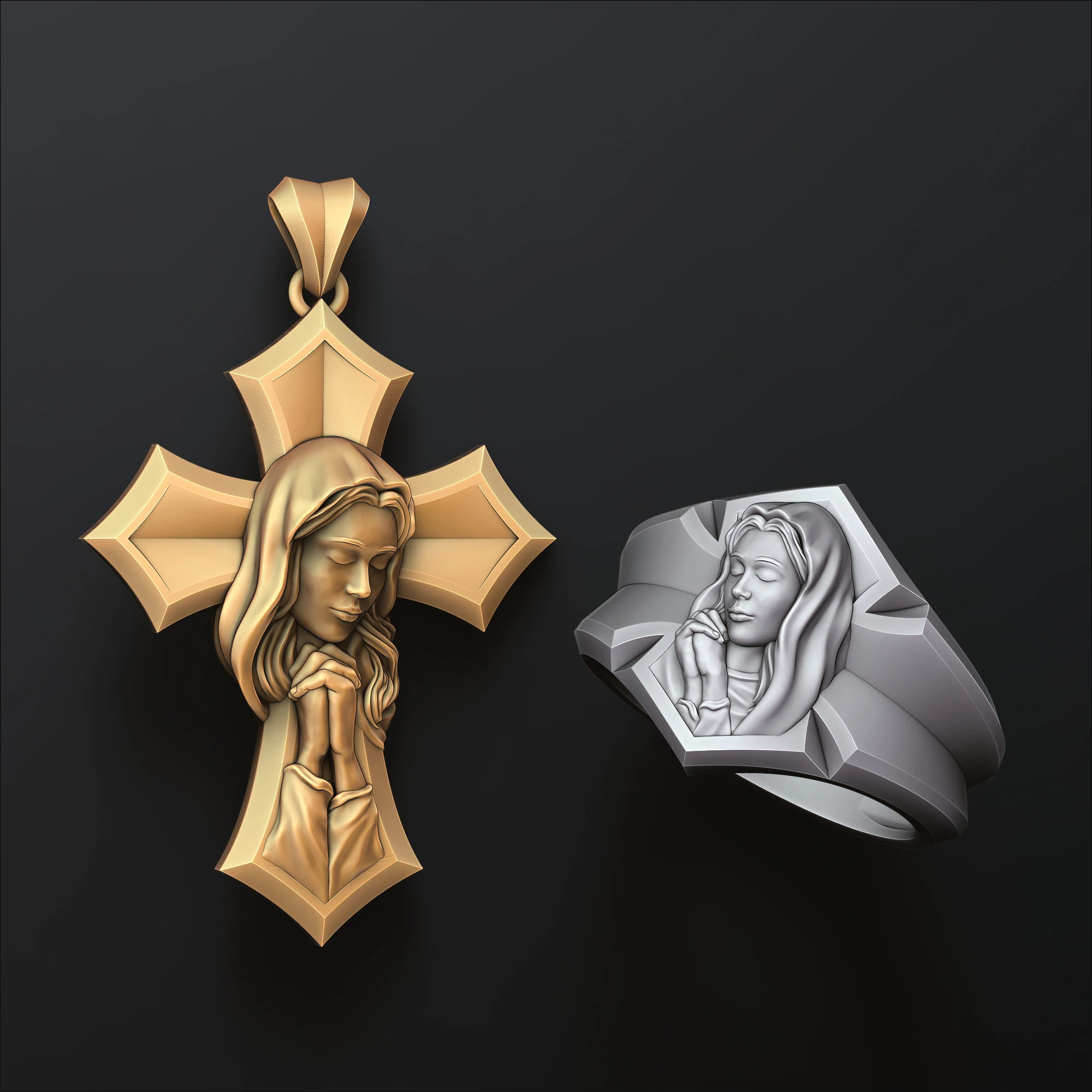 Praying Holy Mary Ring Pendant Set 3D print models 3D Print Model .c4d .max .obj .3ds .fbx .stl .blend 