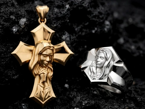 Ringanhänger-Set „Betende Heilige Maria“ 3D-Druckmodelle 3D Druckmodell