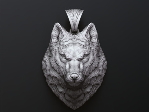 Wolf Head Pendant 3D print model Model Cetak 3D