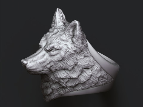 Wolf Head Ring 3D print model Model Cetak 3D
