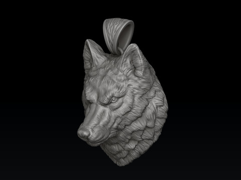 Wolf Head Ring Pendant Set 3D print model 3D Print Model