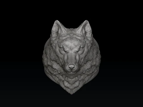 Wolf Head Ring Pendant Set 3D print model 3D Print Model