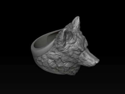 Wolf Head Ring Pendant Set 3D print model 3D Print Model