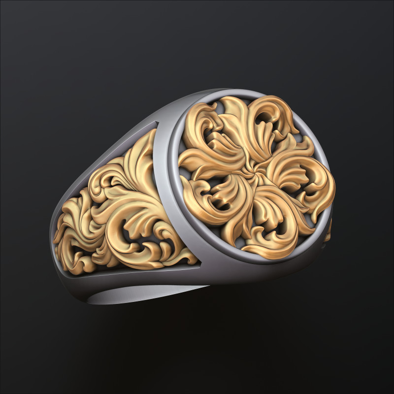 Signet Ring With Ornamental Details 3D print model 3D Print Model .c4d .max .obj .3ds .fbx .stl .blend