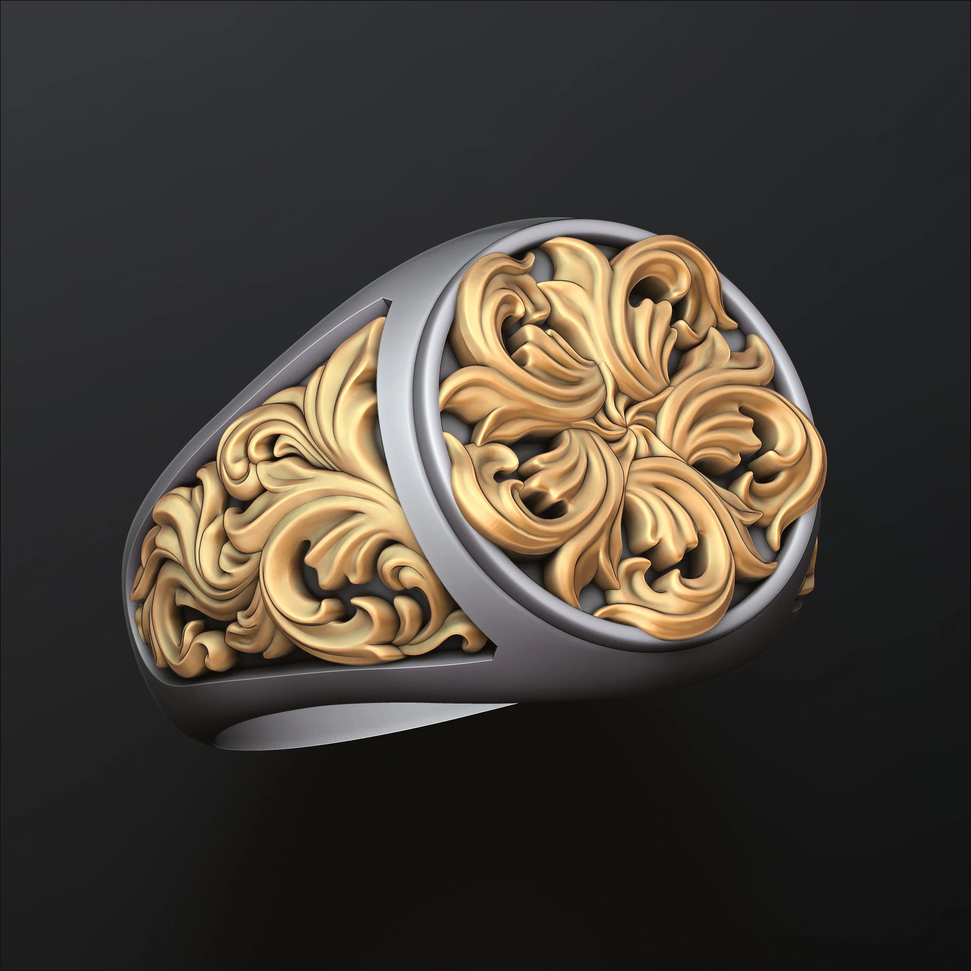 Signet Ring With Ornamental Details 3D print model 3D Print Model .c4d .max .obj .3ds .fbx .stl .blend 