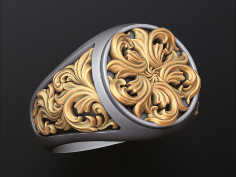 Signet Ring With Ornamental Details 3D print model Modello di stampa 3D