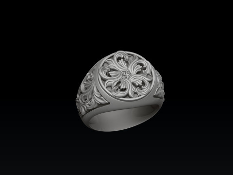 Signet Ring With Ornamental Details 3D print model 3D Print Model