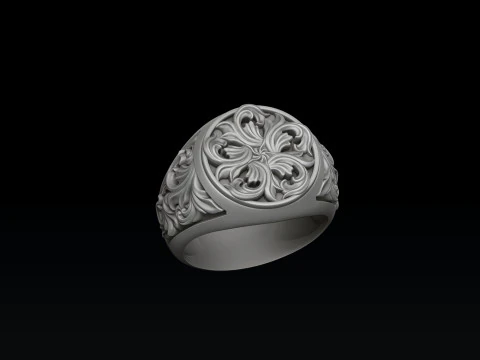 Signet Ring With Ornamental Details 3D print model 3D Print Model