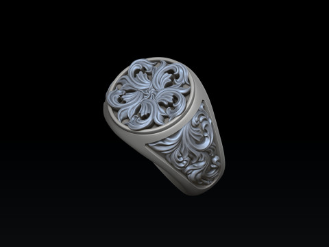 Signet Ring With Ornamental Details 3D print model 3D Print Model