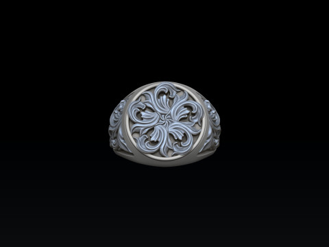Signet Ring With Ornamental Details 3D print model 3D Print Model
