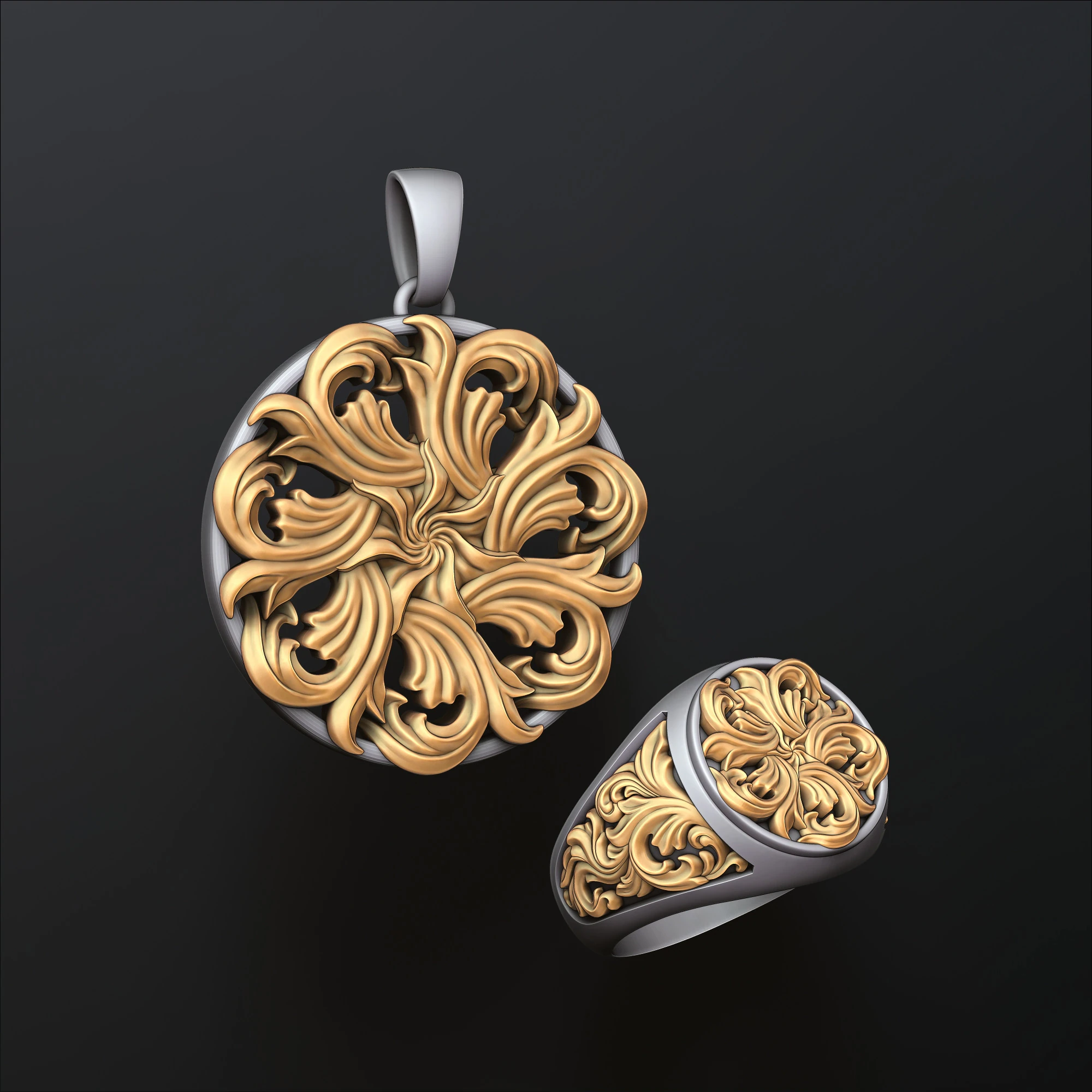 Pacote de conjunto de cole&ccedil;&atilde;o de an&eacute;is e pingentes ornamentais Modelos de impress&atilde;o 3D Modelo de Impressão 3D .c4d .max .obj .3ds .fbx .stl .blend 