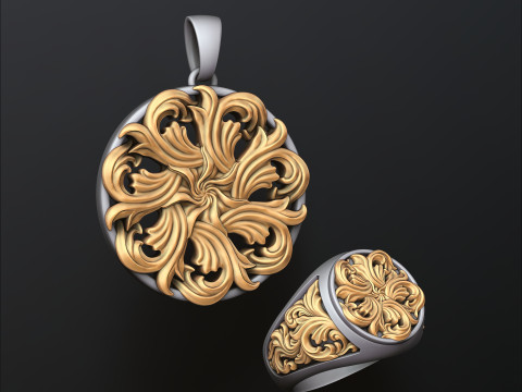 Ornamental Ring and Pendant Collection Set Pack 3D print models Model Cetak 3D