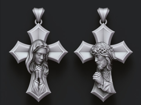 Praying Holy Mary Jesus Cross Pendant Set 3D print models Model Cetak 3D