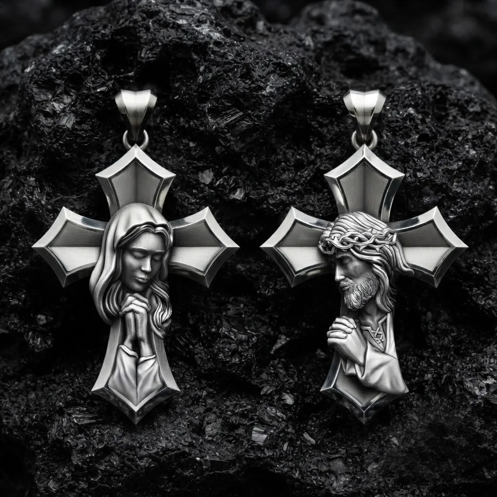 Praying Holy Mary Jesus Cross Pendant Set 3D print models 3D Print Model .c4d .max .obj .3ds .fbx .stl .blend 