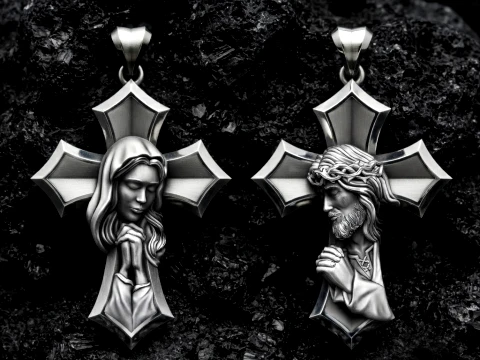 Ensemble de pendentifs en forme de croix de J&eacute;sus et de la Sainte Marie en pri&egrave;re Mod&egrave;les d'impression 3D Modèles 3D en vedette