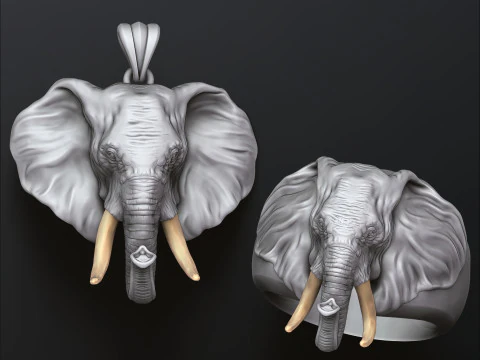 Cole&ccedil;&atilde;o de joias com pingente de cabe&ccedil;a de elefante Modelos de impress&atilde;o 3D Modelo de Impressão 3D