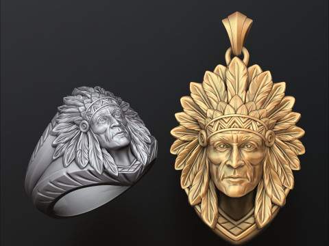 Native Indian v2 Ring Pendant Collection 3D print model Model Cetak 3D