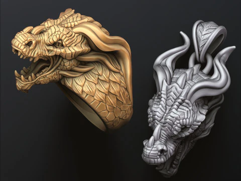 Mod&egrave;les d'impression 3D de la collection de pendentifs Dragon Ring Modèles 3D en vedette