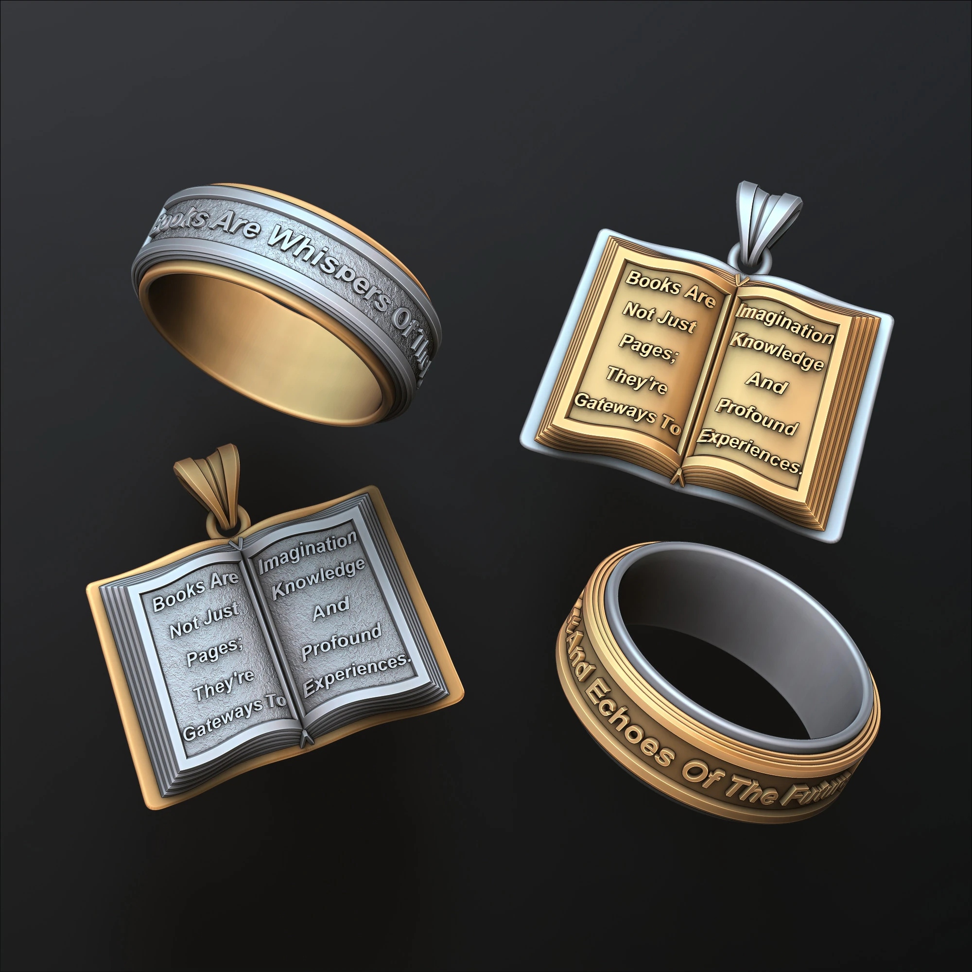 Modello di stampa 3D della collezione Book Ciondolo Anello Modello di stampa 3D .c4d .max .obj .3ds .fbx .stl .blend 