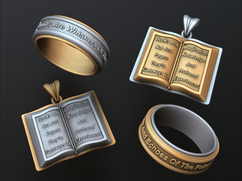 Book Pendant Ring Collection 3D print model Model Cetak 3D