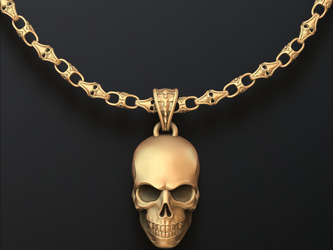 Skull Chain Pendant v2 Set 3D print models Model Cetak 3D