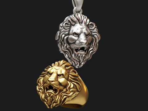 Free Lion Ring Pendant Collection Free 3D print model 3D Print Model