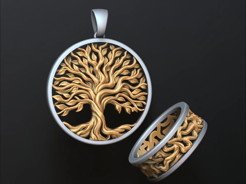 Modello di stampa 3D della collezione di anelli pendenti con rami di albero Modello di stampa 3D