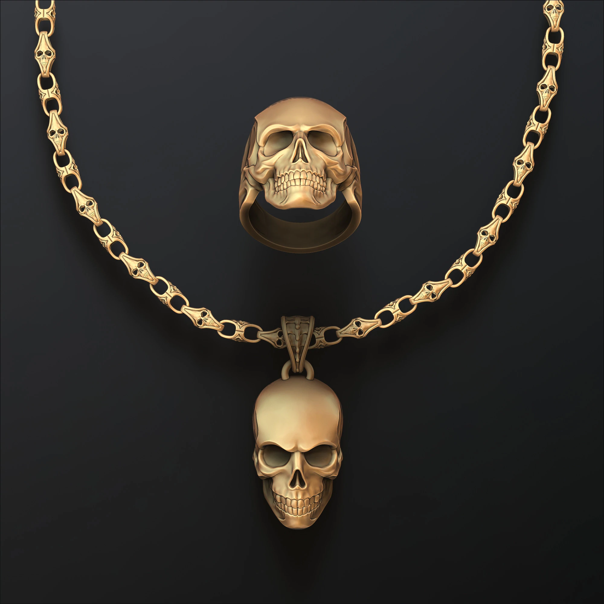 Skull Chain Pendant Ring v2 Collection 3D print models 3D Print Model .c4d .max .obj .3ds .fbx .stl .blend 