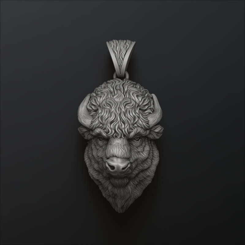 American Bison Buffalo Pendant 3D print model Modelo de Impressão 3D .c4d .max .obj .3ds .fbx .stl .blend