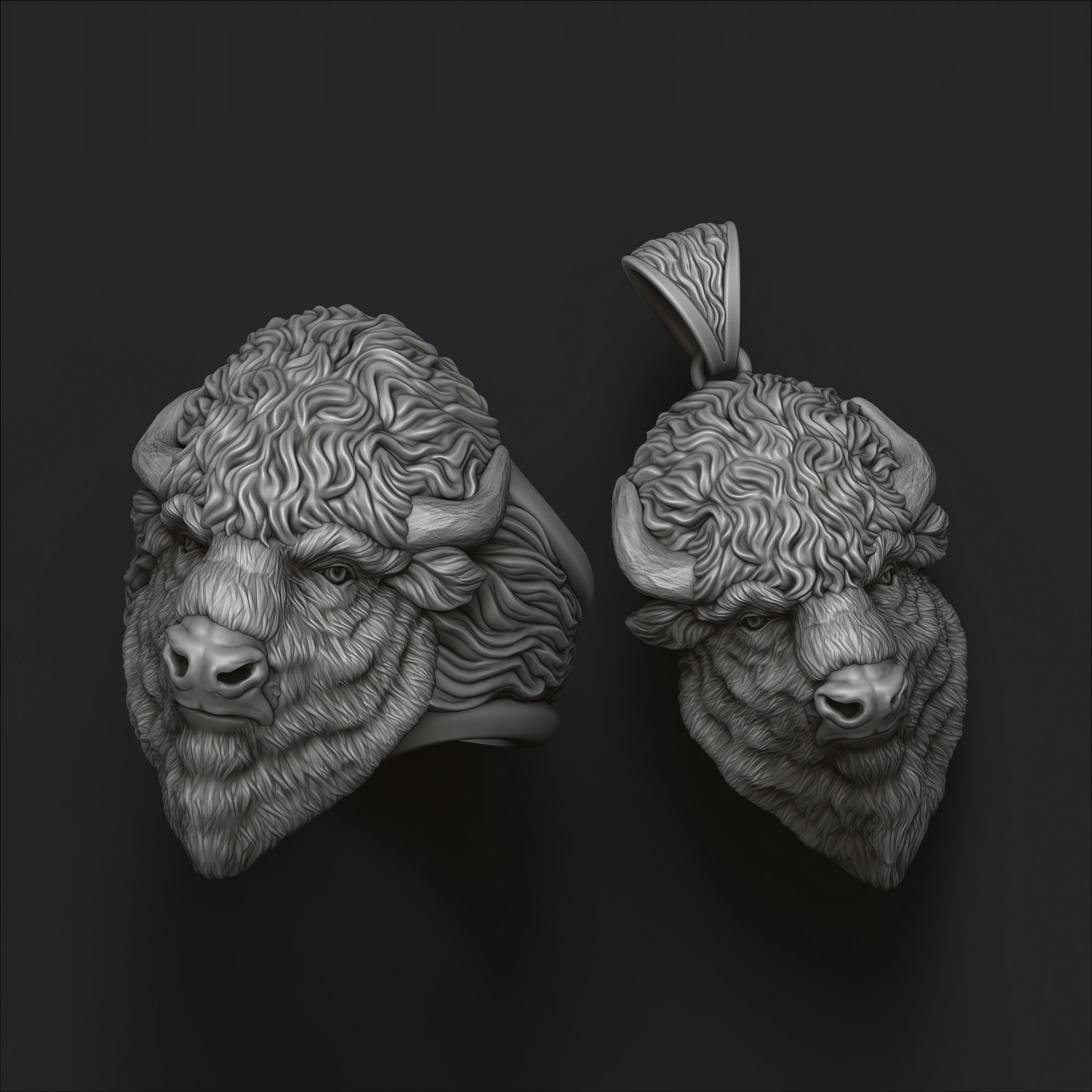 Cole&ccedil;&atilde;o de an&eacute;is com pingente de b&uacute;falo americano Bison Modelo de impress&atilde;o 3D Modelo de Impressão 3D .c4d .max .obj .3ds .fbx .stl .blend 
