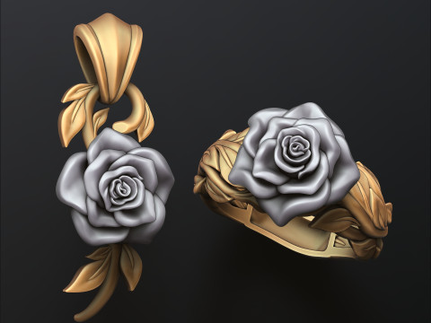 Rose Pendant Ring v2 Collection 3D print models Model Cetak 3D