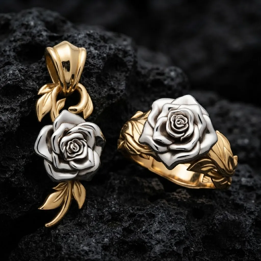 Rose Pendant Ring v2 Collection 3D print models 3D Print Model .c4d .max .obj .3ds .fbx .stl .blend