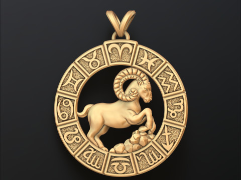 Horoscope Aries Pendant v2 3D print model Model Cetak 3D