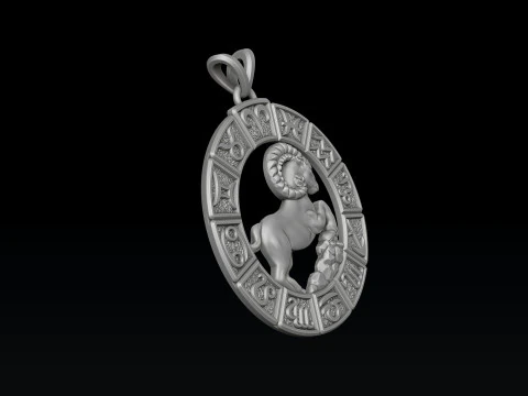 Hor&oacute;scopo &Aacute;ries Pingente v2 Modelo de impress&atilde;o 3D Modelo de Impressão 3D