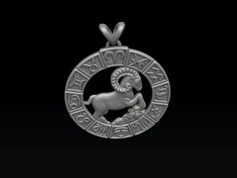 Hor&oacute;scopo &Aacute;ries Pingente v2 Modelo de impress&atilde;o 3D Modelo de Impressão 3D