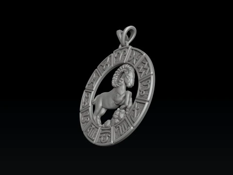 Hor&oacute;scopo &Aacute;ries Pingente v2 Modelo de impress&atilde;o 3D Modelo de Impressão 3D